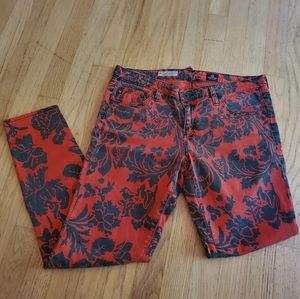 AG Adriano Goldschmied Red Floral Legging Ankle Jeans Size 31r